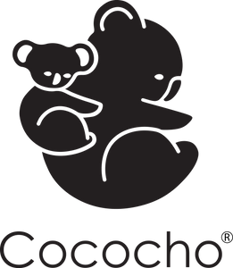The logo of Cococho Baby Carrier ergonomic for front and back use. from infant to toddler. Koala mommy carrying her baby on her back